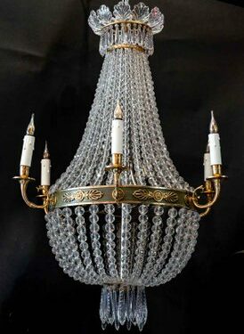 Lustre ballon en bronze doré et Cristal, 19e siècle