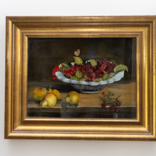 Nature morte aux fruits et papillon – Huile sur toile, XXᵉ siècle